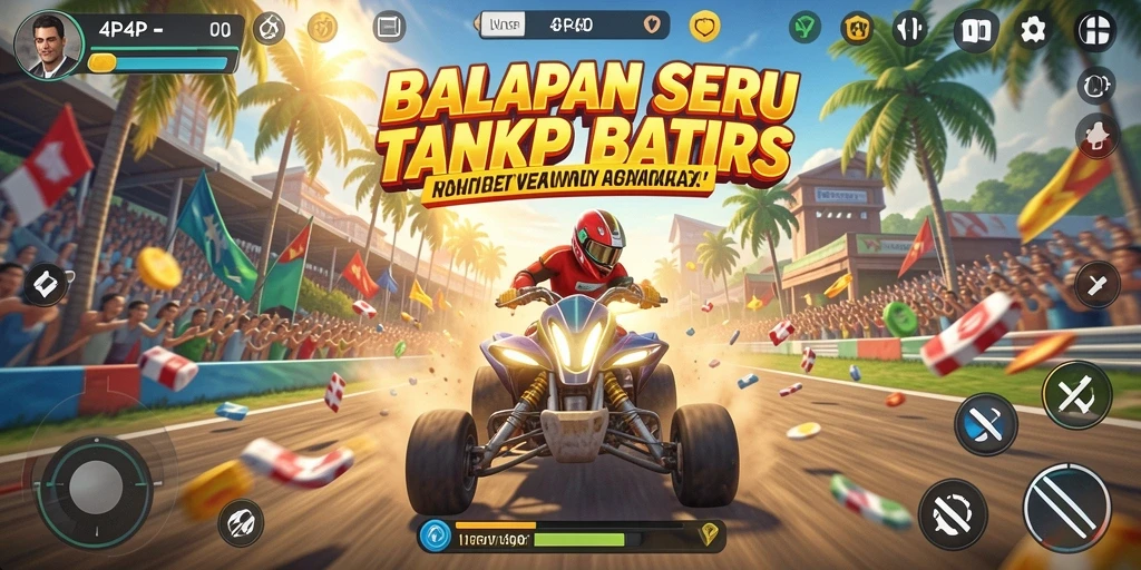 Screenshot gameplay 4P4P menunjukkan aksi balapan yang mendebarkan.