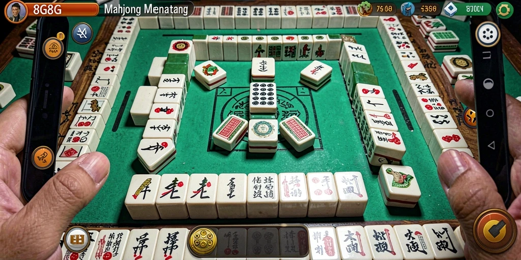 Screenshot gameplay <strong>8G8G</strong> menampilkan papan Mahjong dengan ubin berwarna-warni.