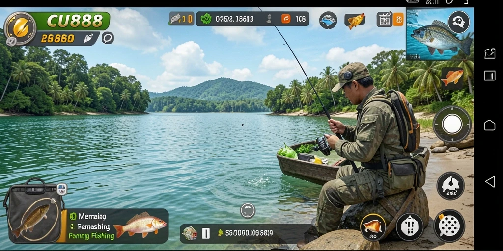 Screenshot gameplay CU888 menampilkan aksi memancing yang mengasyikkan.