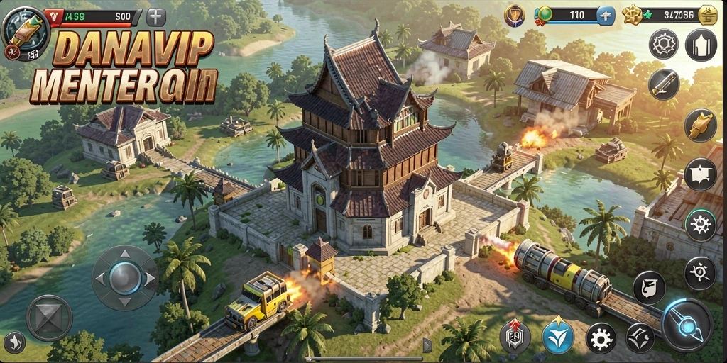 Tangkapan layar utama gameplay <strong>DANAVIP</strong> menunjukkan aksi pertahanan menara yang mendebarkan.