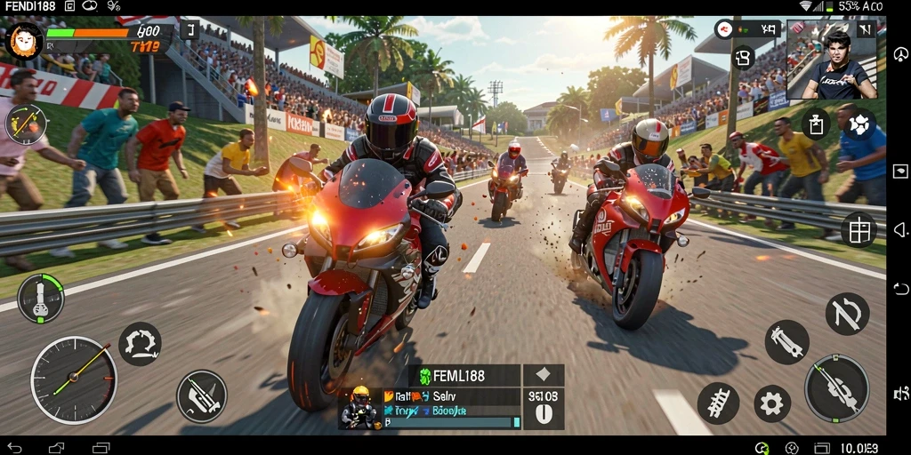 Tampilan gameplay seru dari FENDI188 dalam balapan motor.