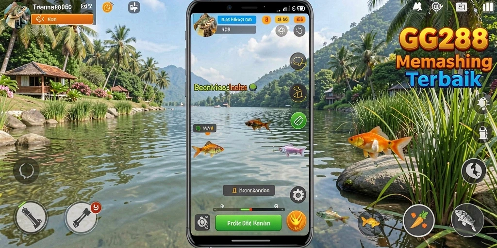 Screenshot menunjukkan gameplay seru saat menangkap ikan.
