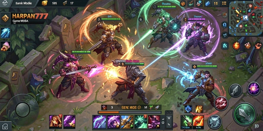 Tampilan seru pertarungan tim dalam gameplay HARAPAN777.