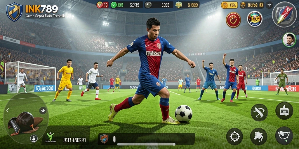 Screenshot dari gameplay INK789 yang menampilkan aksi seru di lapangan sepak bola.