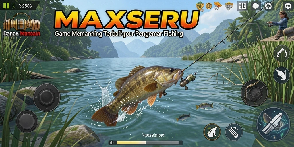 Gameplay <strong>MAXSERU</strong> dengan aksi memancing yang menarik di lokasi luar biasa.
