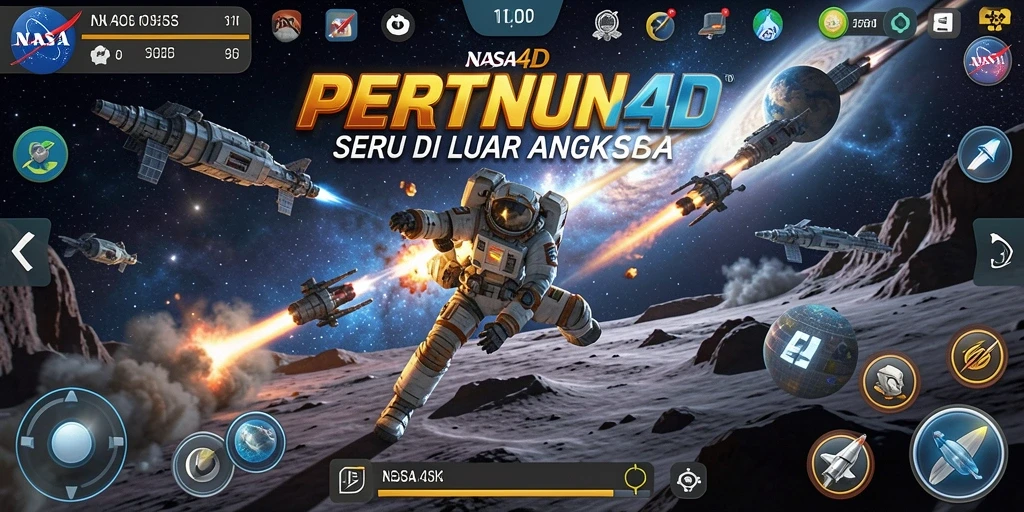 Layar permainan <strong>NASA4D</strong> menunjukkan aksi luar angkasa yang mendebarkan.