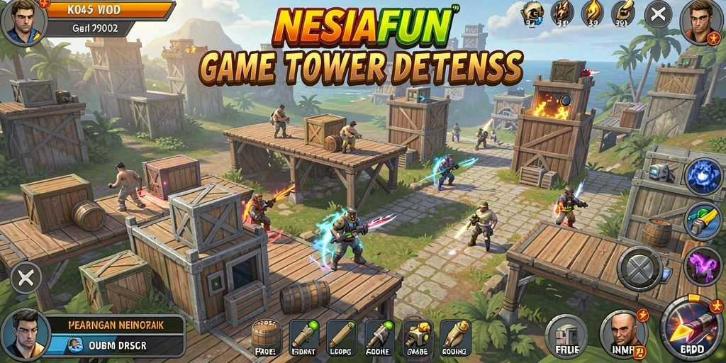 Tampilan gameplay seru di NESIAFUN yang menampilkan strategi Tower Defense.