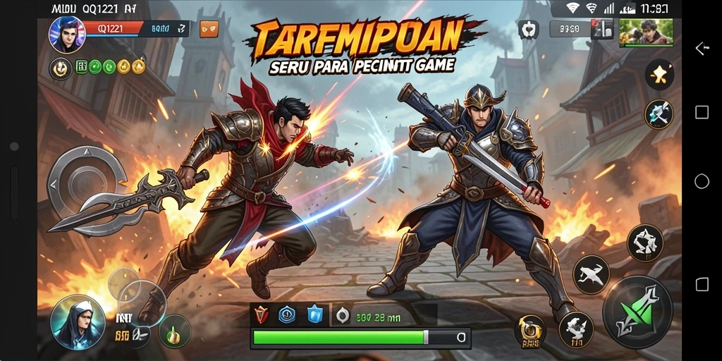 Screenshot gameplay QQ1221 menunjukkan aksi pertempuran yang intens.