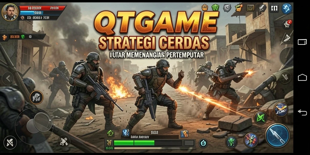 Screenshot QTGAME menampilkan aksi pertempuran strategis yang intens.