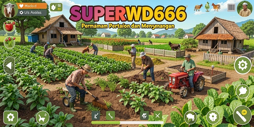 Tampilan screenshot utama SUPERWD666 menunjukkan keseruan gameplay bertani.