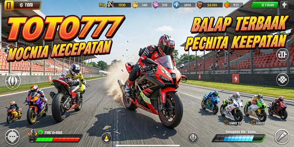 Tangkapan layar gameplay TOTO777 menampilkan balap motor yang seru dan mendebarkan.