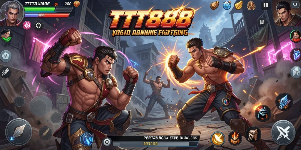 Screenshot gameplay TTT888 menampilkan aksi pertarungan yang dinamis dan intens.