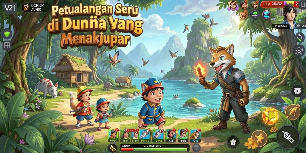 Tampilan gameplay V21 yang memukau di dunia petualangan.
