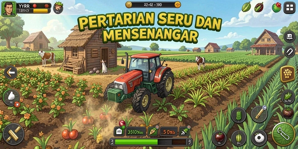 Gameplay YYRR yang menampilkan kegiatan bertani yang seru.